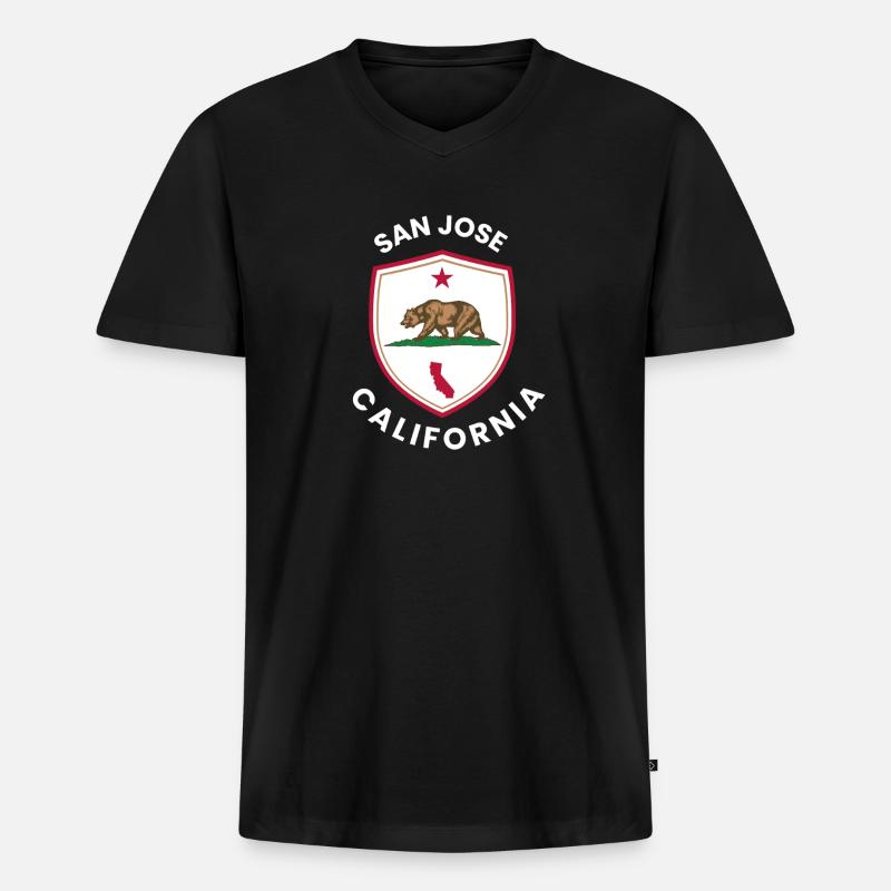 San Jose Shield Bear Emblem - Männer Premium Bio T-Shirt mit V-Ausschnitt - Schwarz
