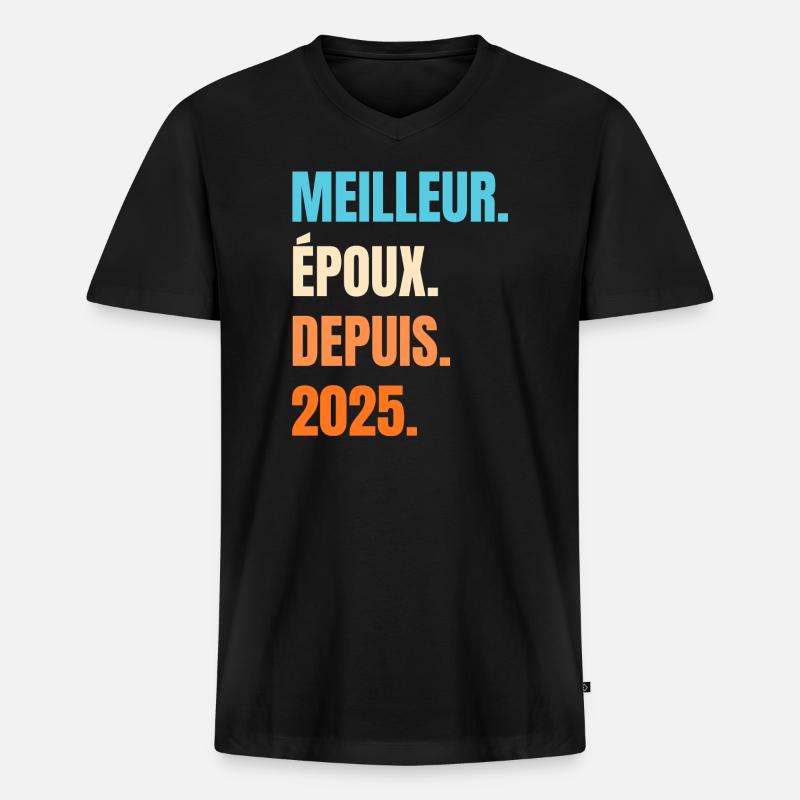 Bester Ehemann seit 2025 Geschenk-Ehemann - Männer Premium Bio T-Shirt mit V-Ausschnitt - Schwarz