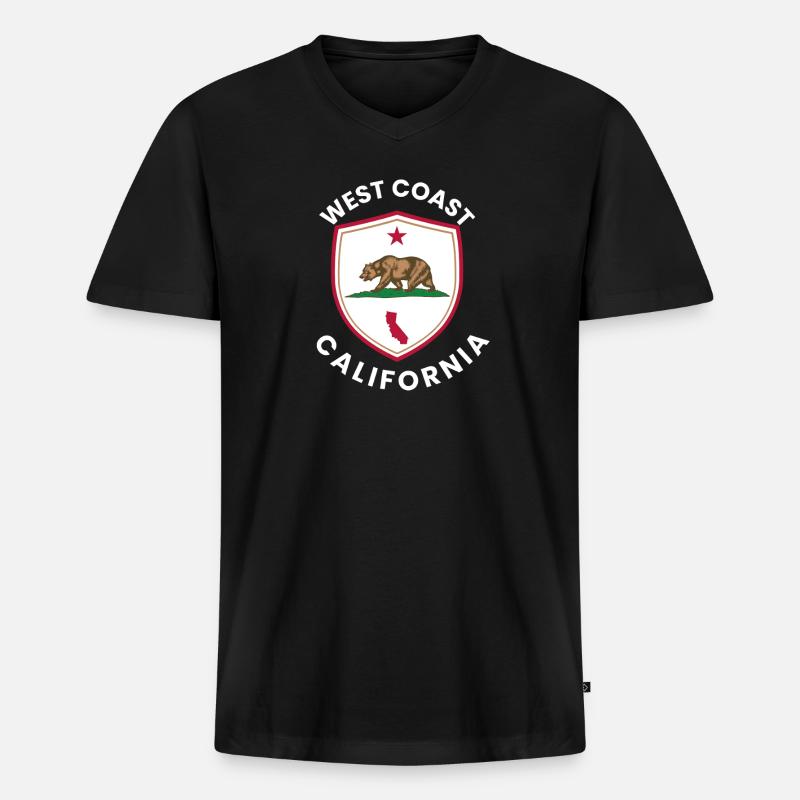 California Bear Shield Logo - Männer Premium Bio T-Shirt mit V-Ausschnitt - Schwarz