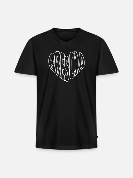 Brescia Lombardy, Typography Heart - Men's Premium Organic T-shirt with V-neck - black