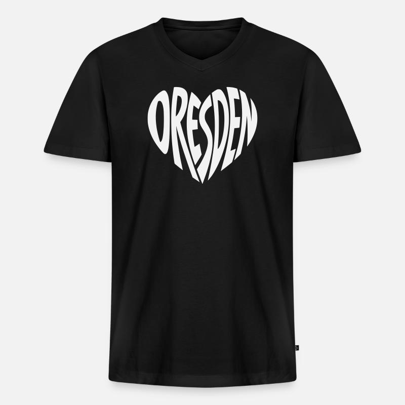 Dresden Herz Schriftzug - Männer Premium Bio T-Shirt mit V-Ausschnitt - Schwarz