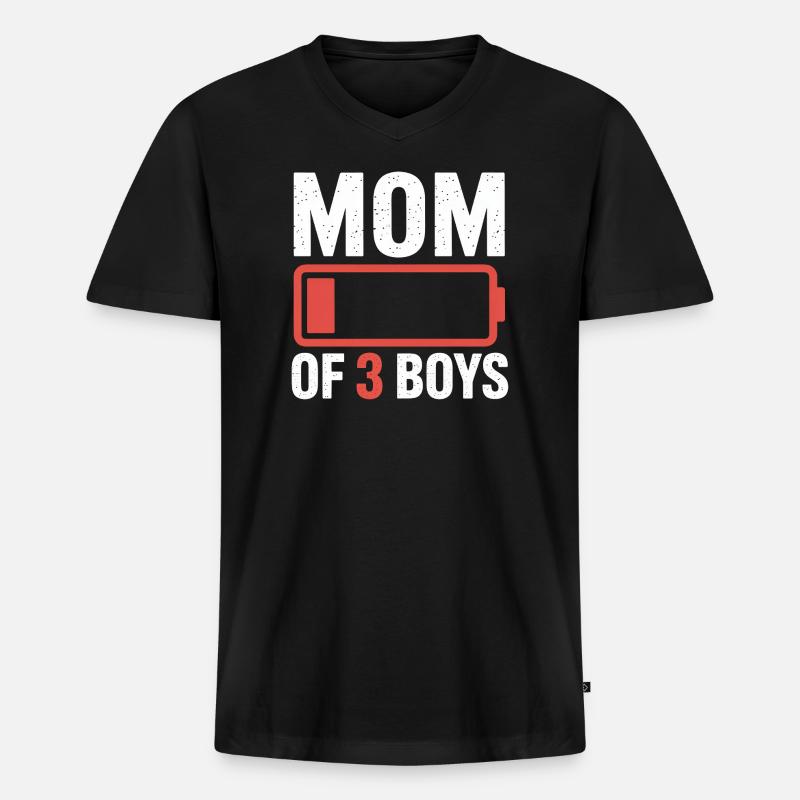 Mutter von 3 Jungs Batterie-Ikon-Tee - Männer Premium Bio T-Shirt mit V-Ausschnitt - Schwarz