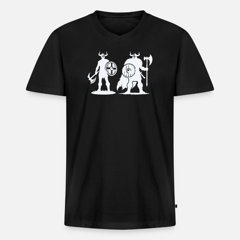 Wikinger-Duo: Schild & Beil im Schatten - Männer Premium Bio T-Shirt mit V-Ausschnitt - Schwarz