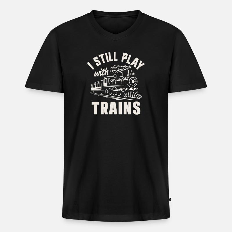 Zugführer der Dampflokomotivenbahn - Männer Premium Bio T-Shirt mit V-Ausschnitt - Schwarz
