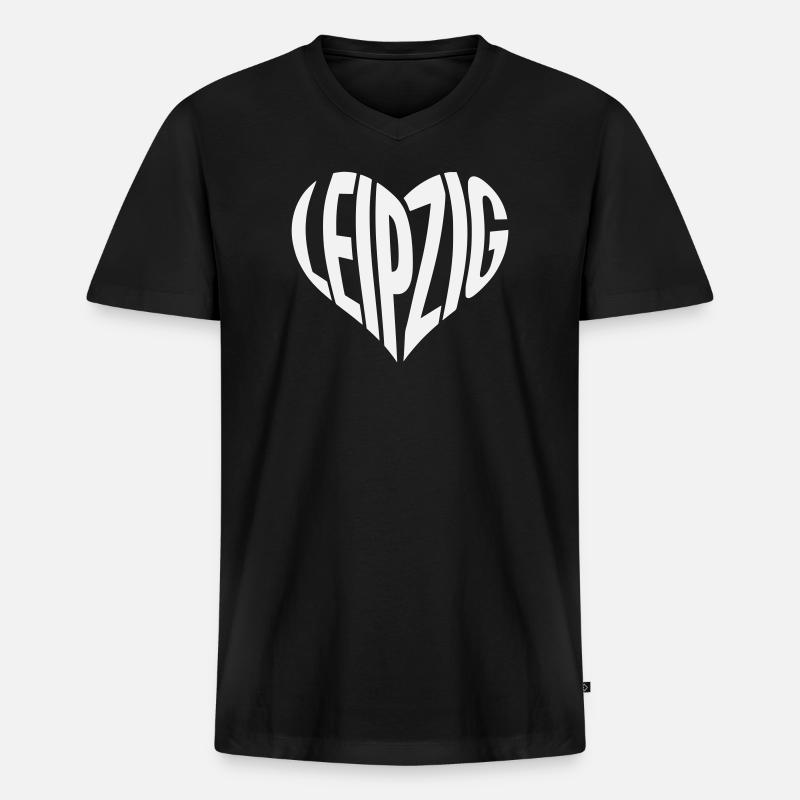 Leipzig Herz-Typo  - Männer Premium Bio T-Shirt mit V-Ausschnitt - Schwarz