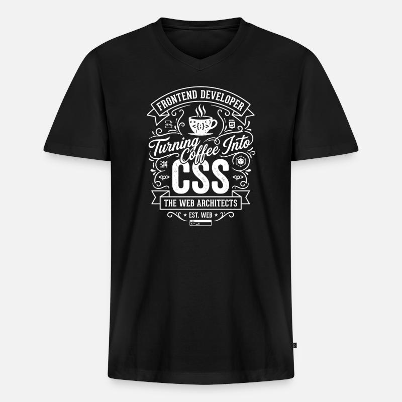 Frontend Coffee CSS Tee - Männer Premium Bio T-Shirt mit V-Ausschnitt - Schwarz