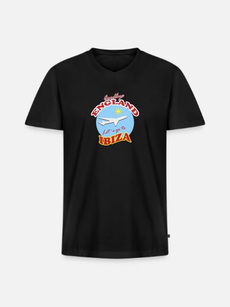 Farvel England Lad os tage til Ibiza - Premium økologisk T-shirt med V-hals til mænd - sort