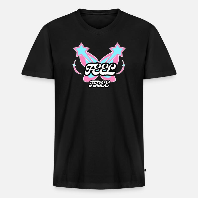 Feel Free Butterfly Emblem - Männer Premium Bio T-Shirt mit V-Ausschnitt - Schwarz