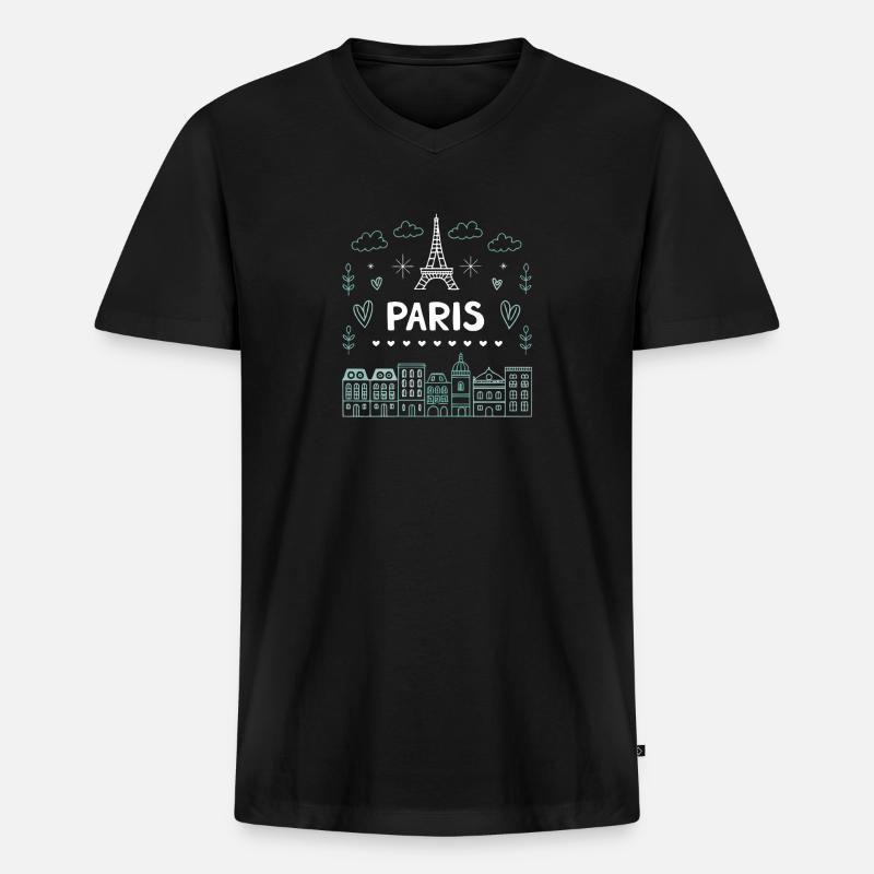 Pariser Eiffelturm-Herzen-Doodle - Männer Premium Bio T-Shirt mit V-Ausschnitt - Schwarz