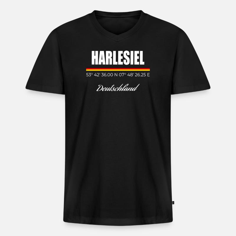 Harlesiel - Männer Premium Bio T-Shirt mit V-Ausschnitt - Schwarz
