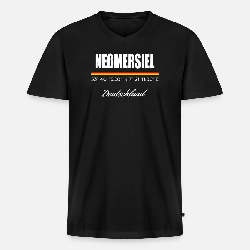 Neßmersiel - Männer Premium Bio T-Shirt mit V-Ausschnitt - Schwarz