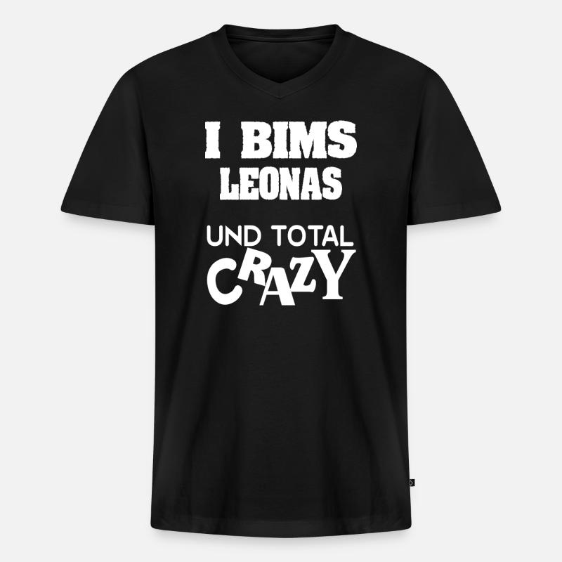 Leonas als Crazy - Männer Premium Bio T-Shirt mit V-Ausschnitt - Schwarz