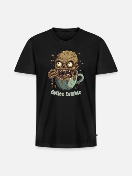 Kaffeemonster - Koffein Zombie - Morgenmuffel - Männer Premium Bio T-Shirt mit V-Ausschnitt - Schwarz