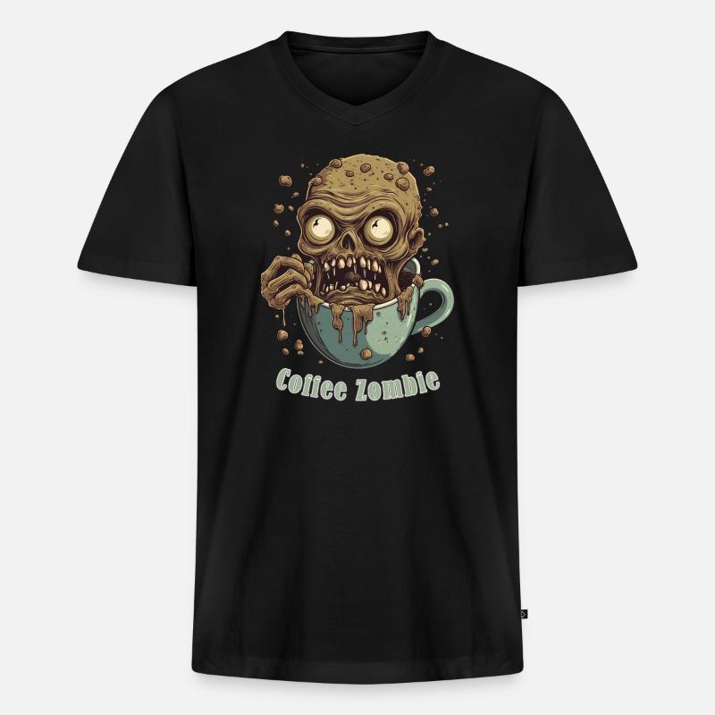 Kaffeemonster - Koffein Zombie - Morgenmuffel - Männer Premium Bio T-Shirt mit V-Ausschnitt - Schwarz