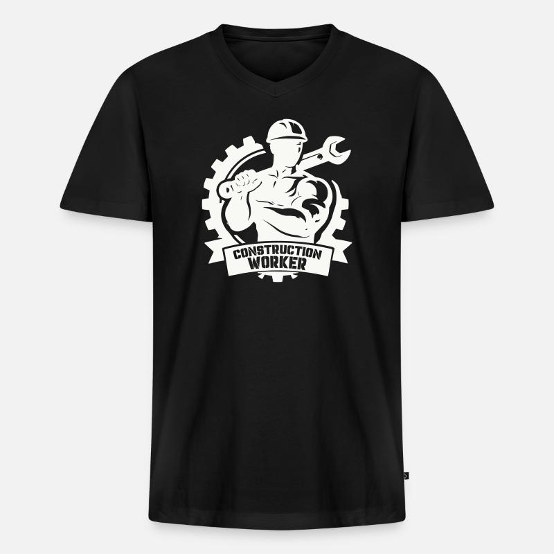 Ouvrier du bâtiment robuste avec engrenages - T-shirt encolure en V Premium bio Homme - noir