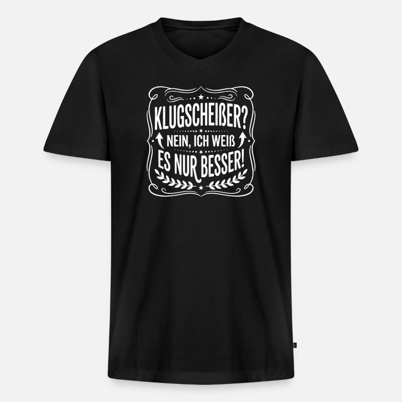 Klugscheißer Spruchbadge - Männer Premium Bio T-Shirt mit V-Ausschnitt - Schwarz