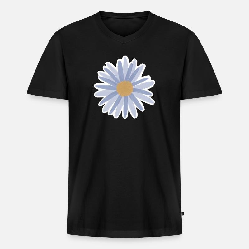 Blue Daisy Bloom Tee - Männer Premium Bio T-Shirt mit V-Ausschnitt - Schwarz