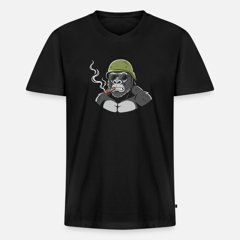 Gorilla Commando mit Zigarre - Männer Premium Bio T-Shirt mit V-Ausschnitt - Schwarz