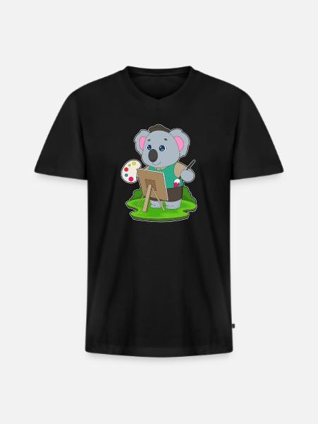 Koala Painter Brush Painting - Men's Premium Organic T-shirt with V-neck - black