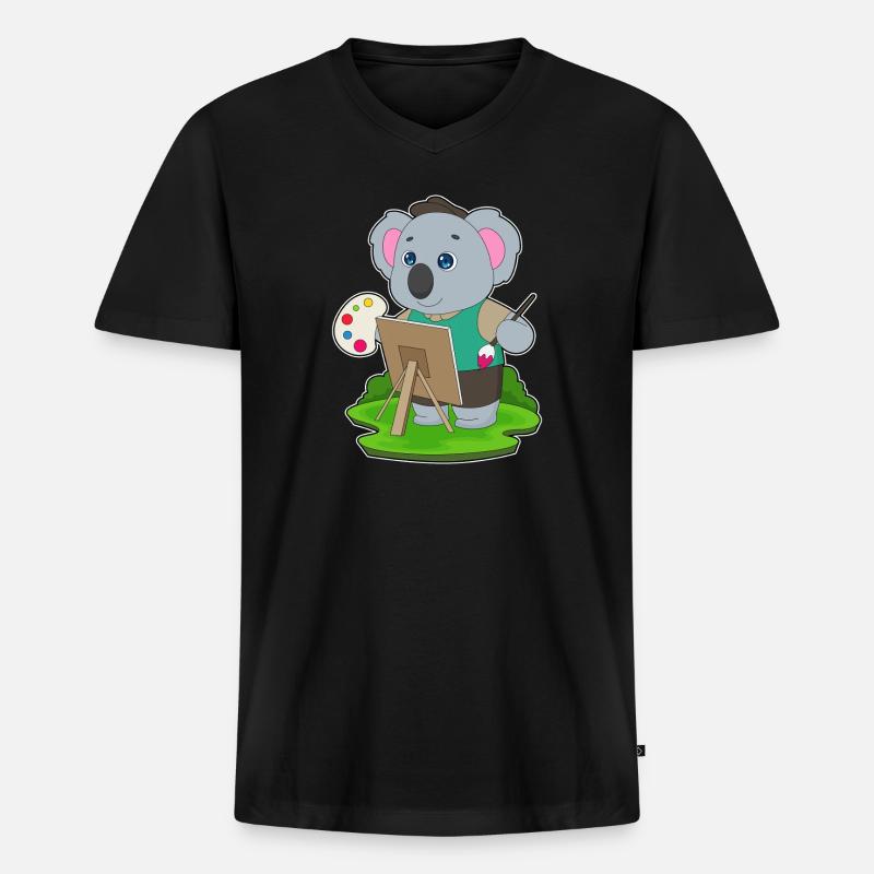 Koala Maler Pinsel Malen - Männer Premium Bio T-Shirt mit V-Ausschnitt - Schwarz