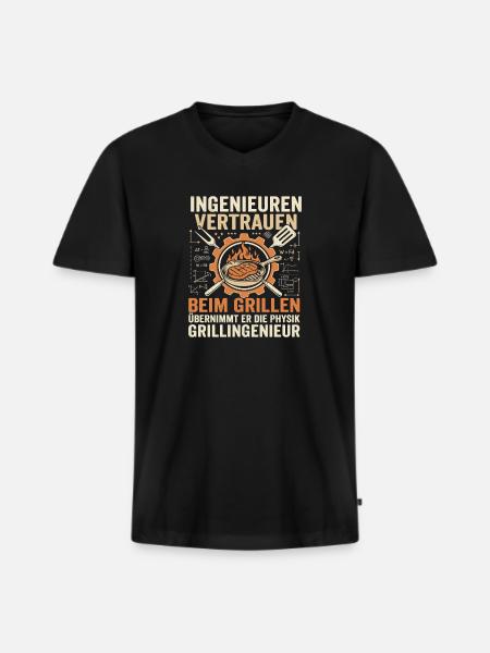 Grillingenieur: Physik am Feuer - Männer Premium Bio T-Shirt mit V-Ausschnitt - Schwarz