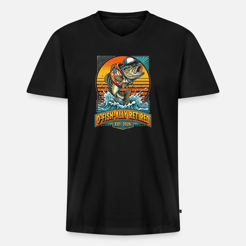 O-Fish-ally Retired Angler Retro - Männer Premium Bio T-Shirt mit V-Ausschnitt - Schwarz