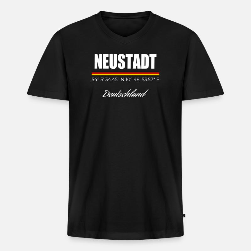Neustadt - Männer Premium Bio T-Shirt mit V-Ausschnitt - Schwarz