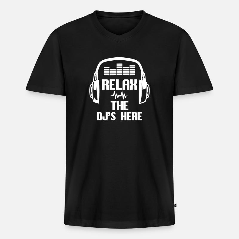 Relax DJ Vibe Kopfhörer - Männer Premium Bio T-Shirt mit V-Ausschnitt - Schwarz