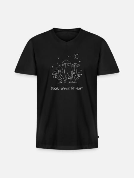 Magic Grows at Night Mushroom Design - Men's Premium Organic T-shirt with V-neck - black