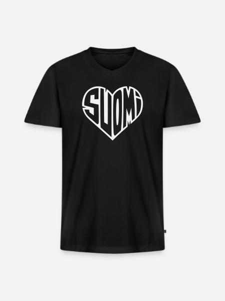Suomi Heart Lettering - Men's Premium Organic T-shirt with V-neck - black