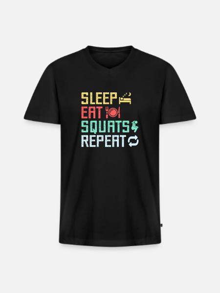 Fitness Fanatics Sleep Eat Squats Repeat - Men's Premium Organic T-shirt with V-neck - black
