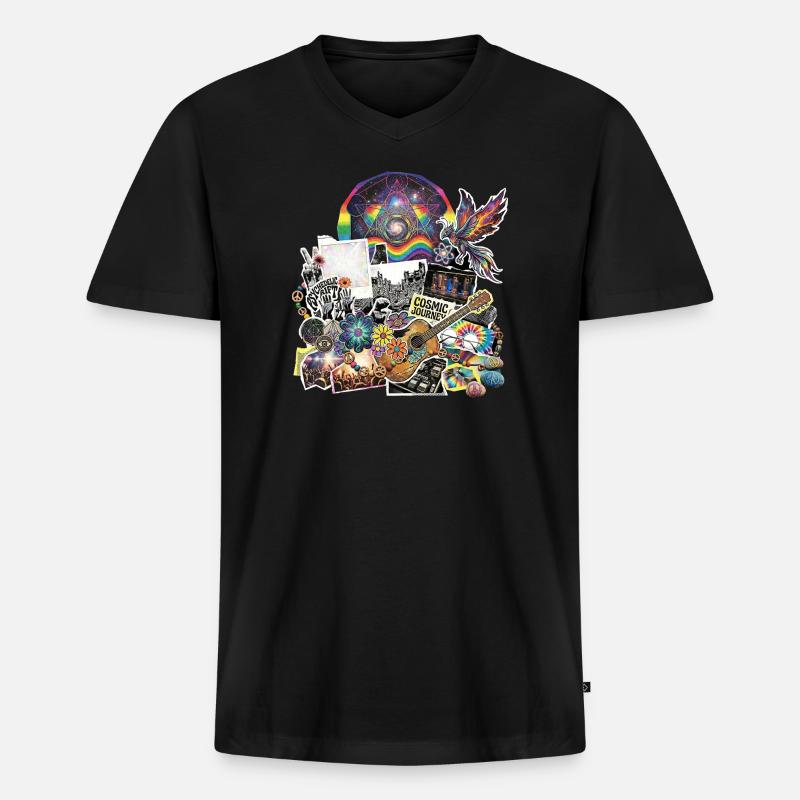 Psychedelic Rock Cosmic Space - Männer Premium Bio T-Shirt mit V-Ausschnitt - Schwarz
