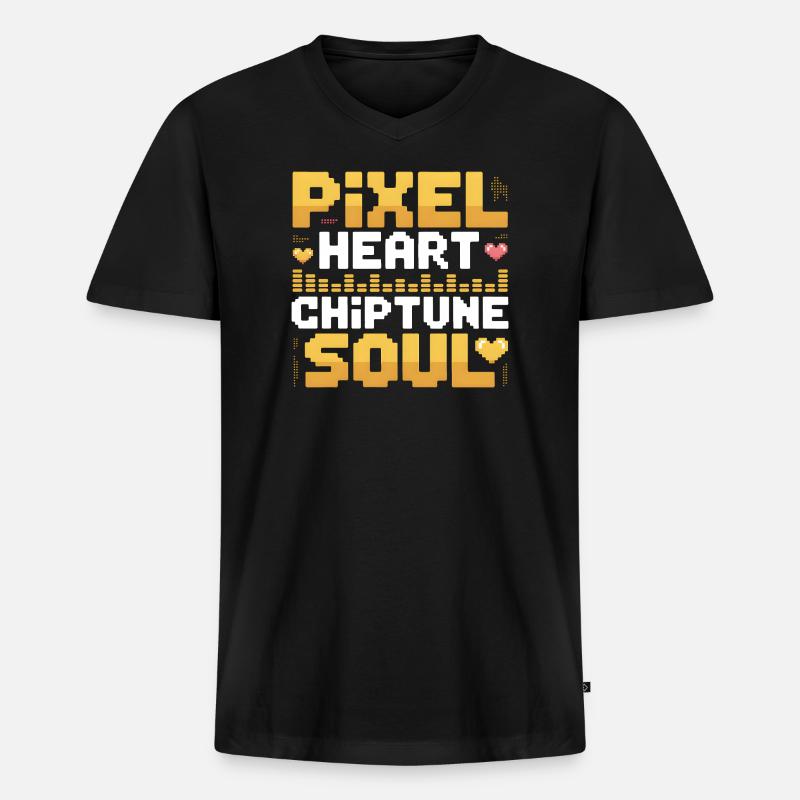 Pixelherz, Chiptune-Seele | 8-Bit Musik - Männer Premium Bio T-Shirt mit V-Ausschnitt - Schwarz
