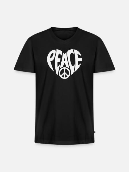 Peace heart design with peace sign - Men's Premium Organic T-shirt with V-neck - black