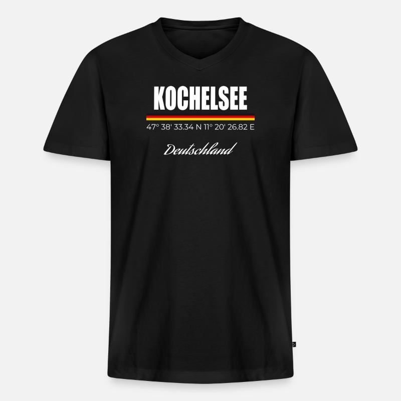 Kochelsee - Männer Premium Bio T-Shirt mit V-Ausschnitt - Schwarz
