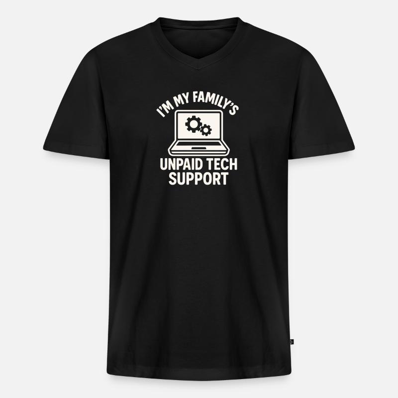 Unpaid Tech Support Familienwitz - Männer Premium Bio T-Shirt mit V-Ausschnitt - Schwarz
