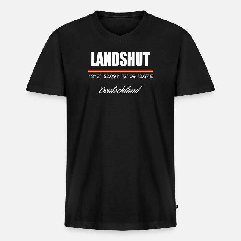 Landshut - Männer Premium Bio T-Shirt mit V-Ausschnitt - Schwarz