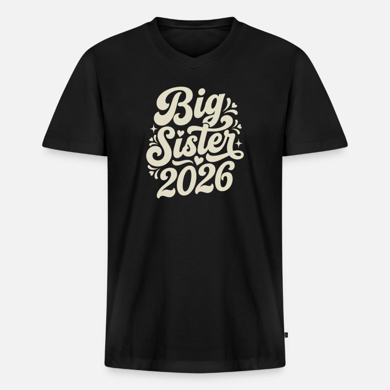 Große Schwester 2026 Script-Design - Männer Premium Bio T-Shirt mit V-Ausschnitt - Schwarz