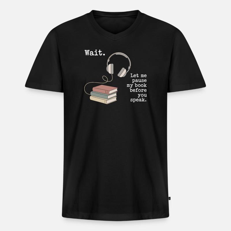 Hörbuch Kopfhörer Bücher - Männer Premium Bio T-Shirt mit V-Ausschnitt - Schwarz