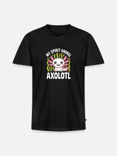 Mein Geisttier-Axolotl - Männer Premium Bio T-Shirt mit V-Ausschnitt - Schwarz