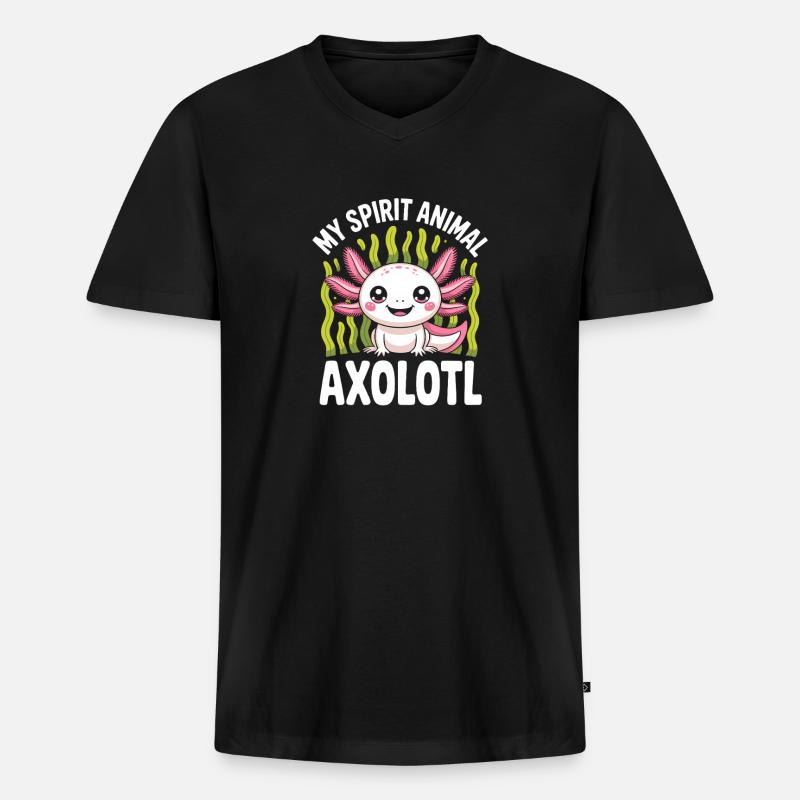 Mein Geisttier-Axolotl - Männer Premium Bio T-Shirt mit V-Ausschnitt - Schwarz
