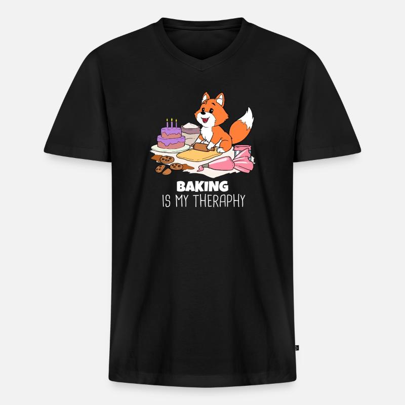 Fuchs Backtherapie: Kuchen & Kekse - Männer Premium Bio T-Shirt mit V-Ausschnitt - Schwarz