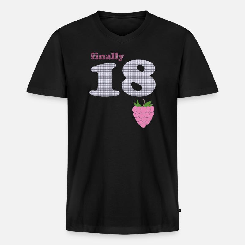 Endlich 18 – Beeren Plaid Design - Männer Premium Bio T-Shirt mit V-Ausschnitt - Schwarz