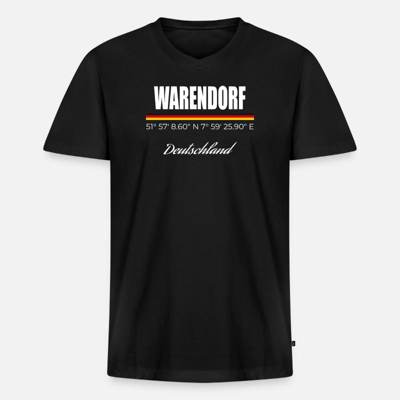 Warendorf - Männer Premium Bio T-Shirt mit V-Ausschnitt - Schwarz