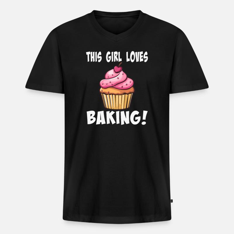 Dieses Mädchen liebt Backen Cupcake - Männer Premium Bio T-Shirt mit V-Ausschnitt - Schwarz
