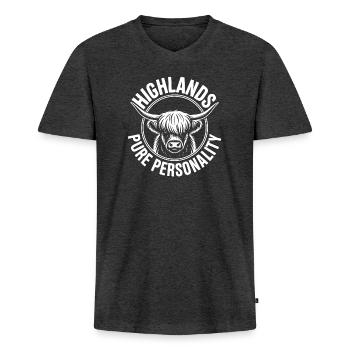 Highland Cow Circle Logo - Men's Premium Organic T-shirt with V-neck - heather anthracite - Front - Nico (187cm)