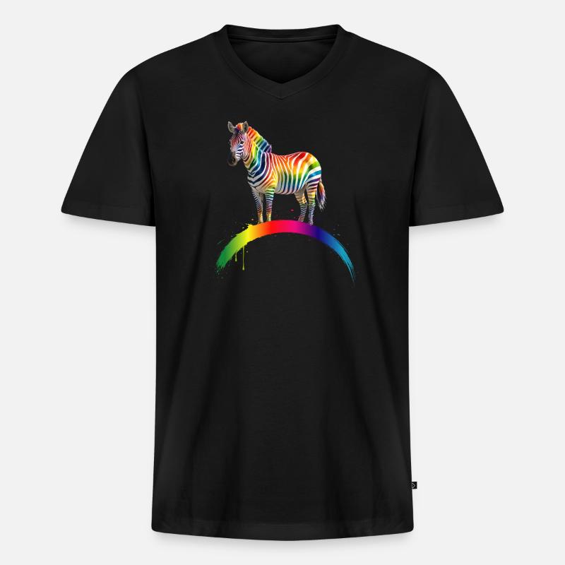 Regenbogen Zebra Farbverlauf Kunst Design - Männer Premium Bio T-Shirt mit V-Ausschnitt - Schwarz