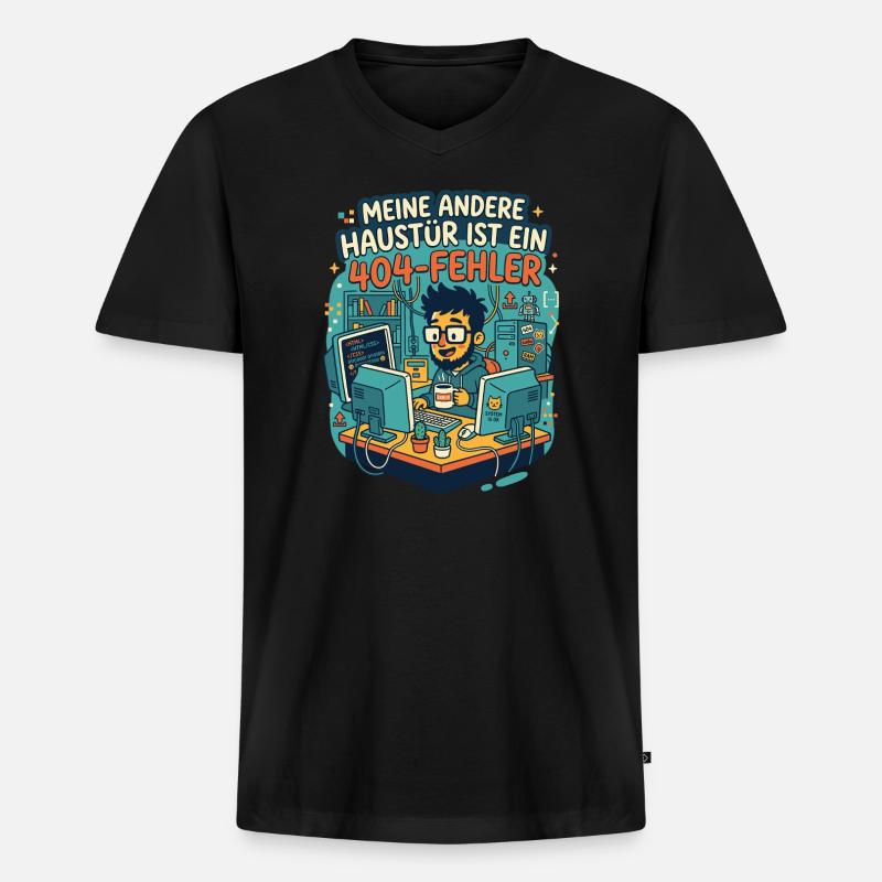 Programmierer 404 Fehler Humor - Männer Premium Bio T-Shirt mit V-Ausschnitt - Schwarz