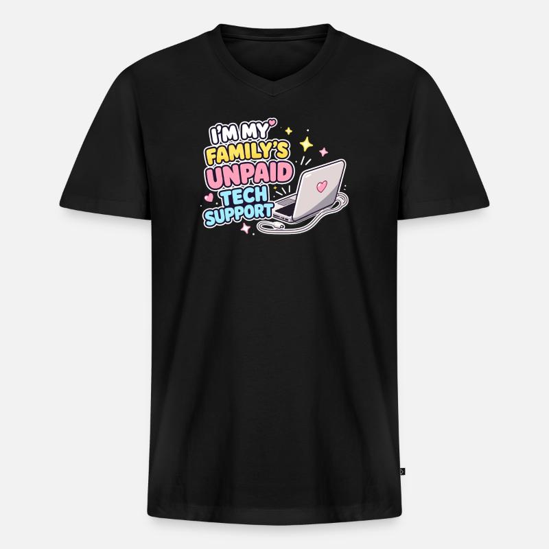Familien Tech-Support Unpaid - Männer Premium Bio T-Shirt mit V-Ausschnitt - Schwarz