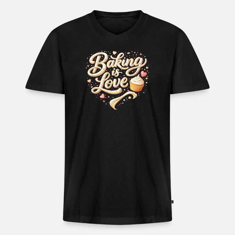 Baking is Love Backen Spruch Design  - Männer Premium Bio T-Shirt mit V-Ausschnitt - Schwarz